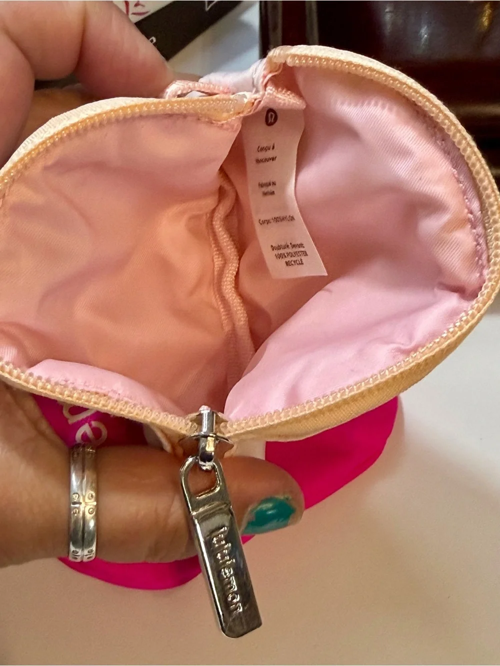 LULULEMON hot pink and cream dual pouch wristlet Keychain